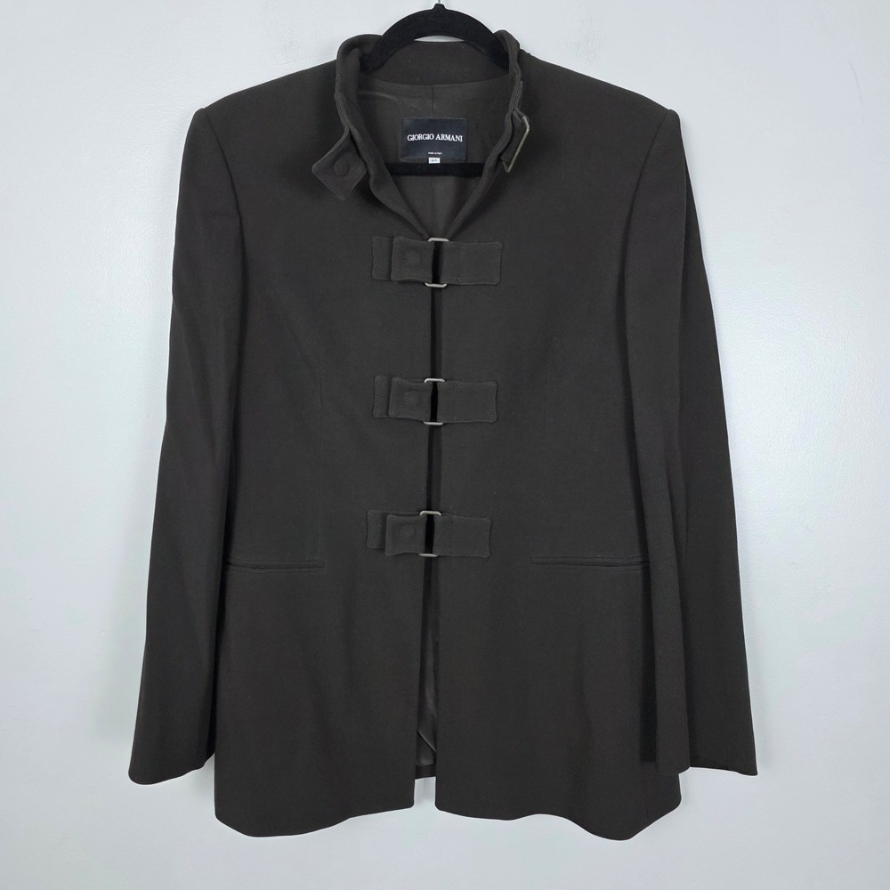 Giorgio Armani FW2002-Era Wool Silk Jacket Borgo 21 Italy Military Buckle 46